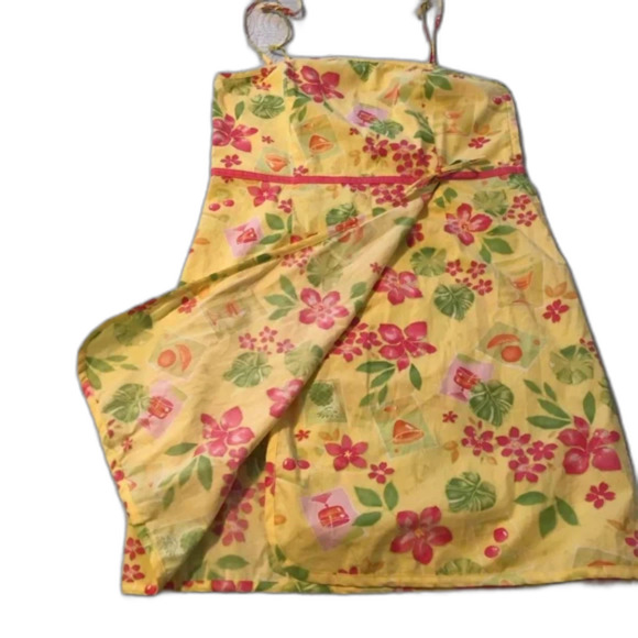 Tahiti Reef Club Floral Knee length Faux Wrap Dress Sundress Yellow Pink Sz L - Picture 4 of 7